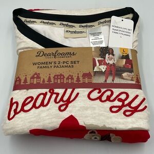 Dearfoams Beary Cozy Kids Pajama Set - Red and Cream Size Large (12-14)